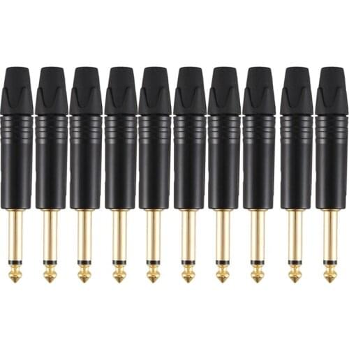 Gold Plating 10Pcs Plug Mono Professional 2 Pole 6.35 Mm 6.5Mm Stereo Jack Plug Neutrik 6.35Mm Jack Black