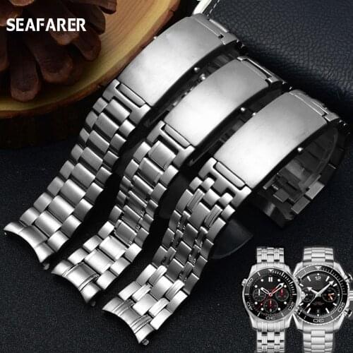 Quality 316L 18mm 20mm 22mm Silver Stainless Steel Watch Bands Strap For Omega Seamaster Speedmaster Planet Ocean Belt Watchband