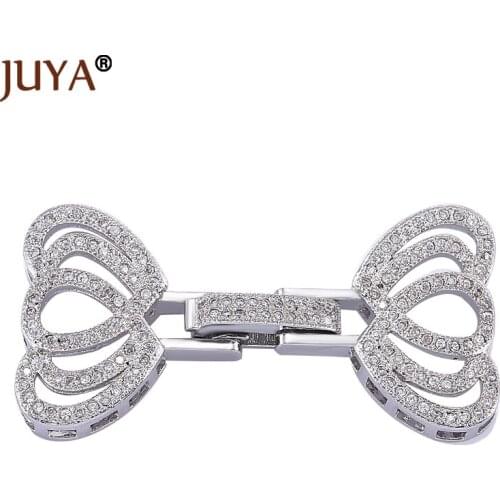 Luxury Cubic Zirconia Rhinestone Fold Over Clasp DIY Pearls Bracelet Necklace Jewelry Clasps Accessories Findings Components