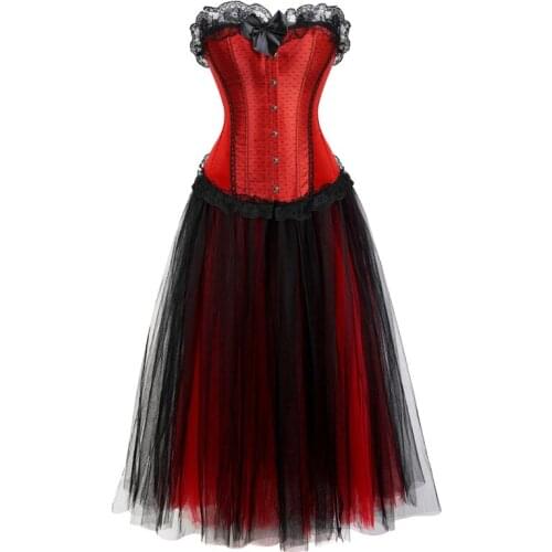 Sexy lace flower corset dresses for women plus size bustier with skirt long tutu set plus size exotic halloween costumes red 6XL