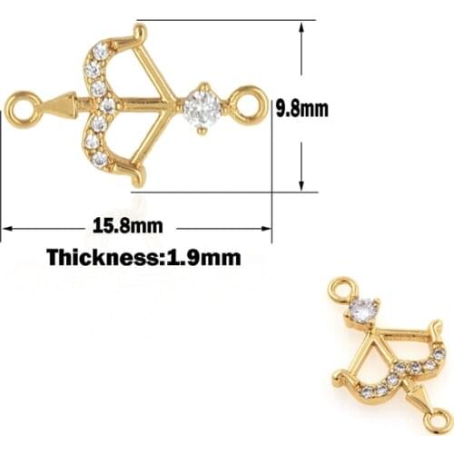 Eros Bow and Arrow Connector Micro-paved Gold Bow & Arrow Gold Arrow Bracelet Bow and Arrow Charm Cupids Bow Jewelry Components