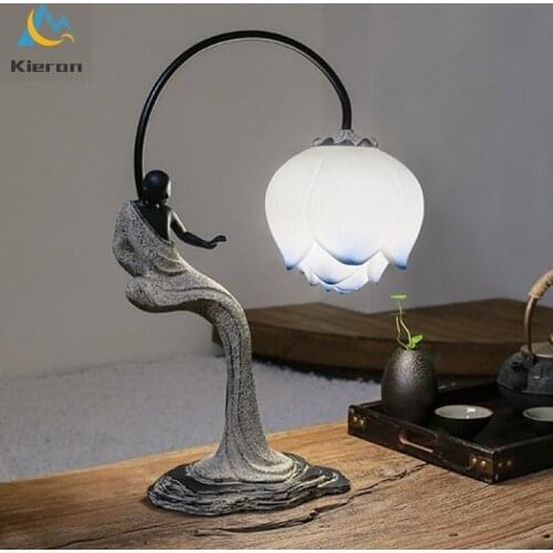 Modern Simple Lotus Led Desk Lamps Teahouse Restaurant Bedroom Living Room Study Bedside Table Lamp Room Decor Resin Desk Lights