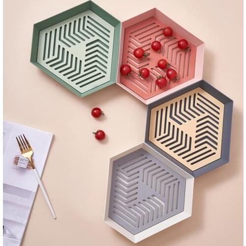 Snack Plate Fruit Drain Tray Double-layer Multifunctional Geometric Candy Bowl Fruit Draining Basket Household Storage Tray