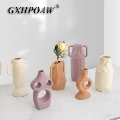 Flower Vase Decoration Abstract Shapes Ceramic Flower Pot Home Ceramics Vase Flower Basket Nordic Decoration Vases For Flowers