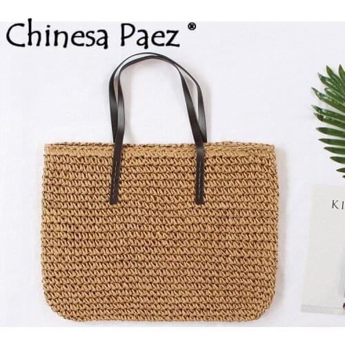Women Handbag Summer Beach Bag Rattan Woven Handmade Knitted Straw Large Capacity Totes Leather Women Shoulder Bag Bohemia New