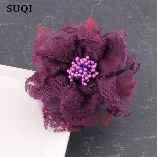 SUQI Elegant Handmade organza Lace Fabric purple chrysanthemum Brooches for women Fashion Vintage brooch Pins accessories 2019