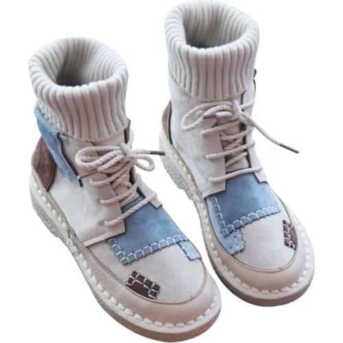 Womens Bottomed Flat Boots Soft Bottom Comfortable Woollen Line Martin Boots Slip on Platform Handmade Institute Womens Boots