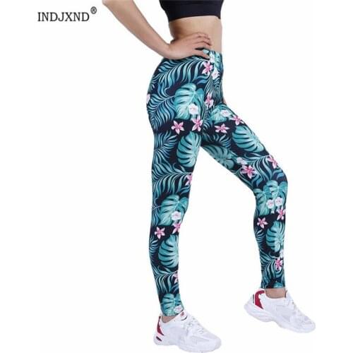INDJXND Women Leggings Sexy High Waist Slim Leaves Flowers Printing Gym 2021 Stretch Breathable Fitness Push Up Sport XXL Pants