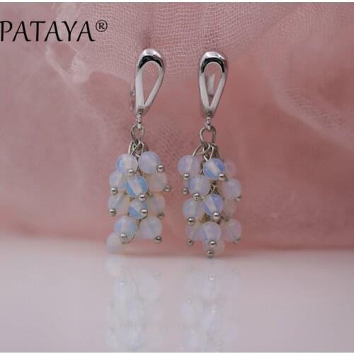 PATAYA New Arrivals Original Design Round Small Moonstone Natural Stone Dangle Earrings Women True White Gold Unique Jewelry
