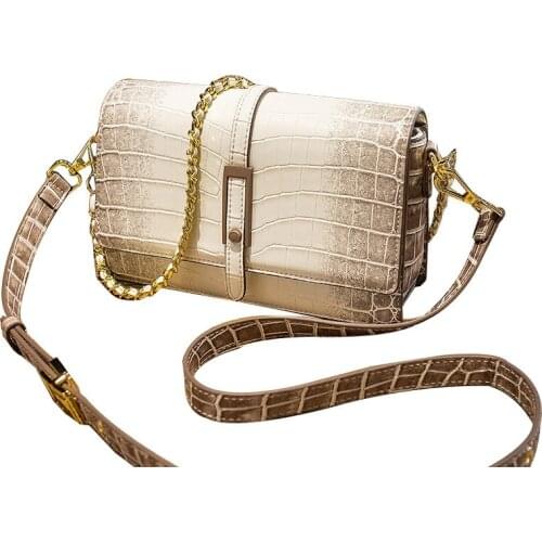 Famous design High-end armpit bag European style Cowhide leather crocodile pattern shoulder messenger bag chain small square bag
