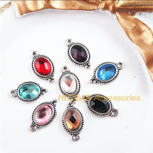 16 New Oval Charms Tibetan Silver Tone Retro Mixed Crystal Pendants 9x17mm