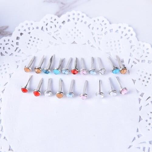 20PCs New DIY Metal Crafts Decoration Mixed Rhinestone Round Brads Scrapbooking Embellishment Fastener Brads