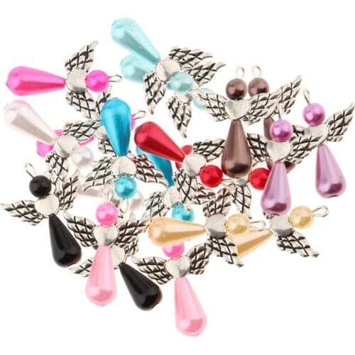 20pcs Mixed Angel Wings Drop Pendants Charms Beads For Jewelry Making Crafts