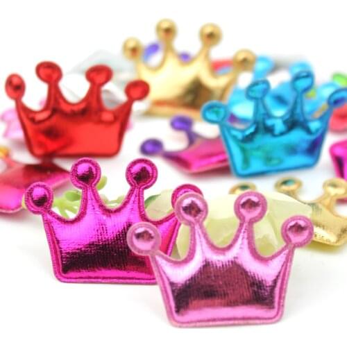 70Pcs 3*4.2cm shiny Leather Crown Padded Appliques for Kids Headwear patches Sewing Supplies DIY Hairpin Crafts Decor wholesale