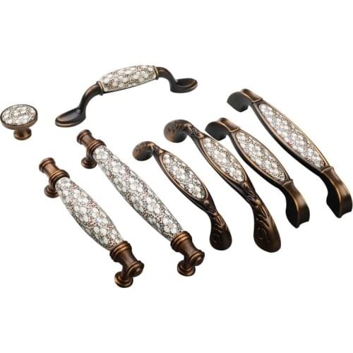 Noble Antique Bronze Ceramic Cabinet Handles Vintage Drawer Knobs Wardrobe Door Handles European Furniture Handle Hardware