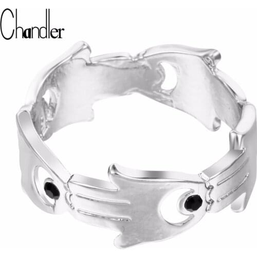 Big Promotion 10pcs Gold Plating Hamsa Hand of Fatima Evil Eye Jewish Kabbalah Rings For Women Size 7 Enthic Jewelry