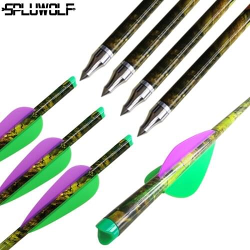 6PCS Crossbows Bolts 20 Inch 18 16 13.5 Inches Camouflage 8.8mm with 2 Green 1 Purple Feather Archery Carbon Arrow