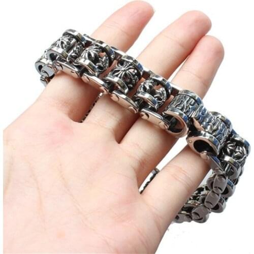 Punk Rock Skull Casting Chain Stainless Steel Bracelet Bangle Mens Jewelry For Biker Christmas Gifts