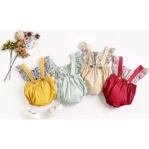 Baby Girls One Piece Clothes Bodysuit Fake Two Pieces Toddler Romper Climbing Clothing Full Cotton Flower Printing