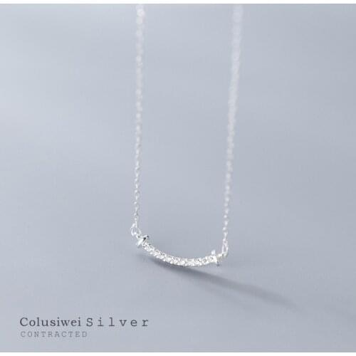 Coluisiwei Romantic 925 Sterling Silver Luminous bend Smile Clear Cubic Zirconia Women Necklaces Female Fashion Fine Jewelry