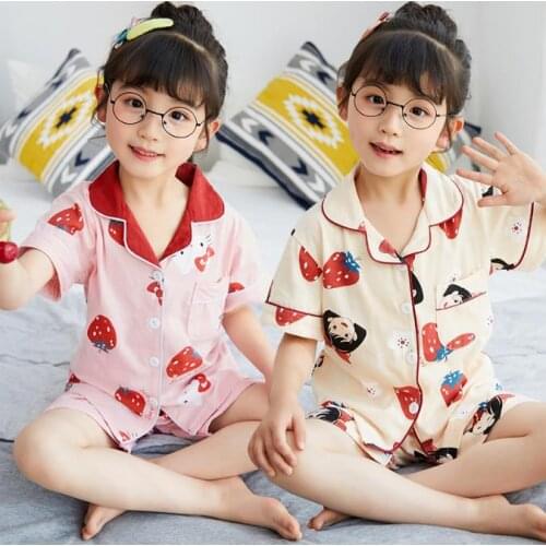 2020 Children Pajamas Set Boys Pajamas short Sleeve cotton Cardigan Baby Pijamas Girls Pyjamas Set Kids Animal Sleepwear Suit