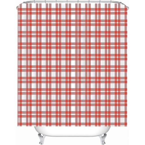 Photo Printing Waterproof Shower Curtain Square Red And White Grid Bathroom Curtain With Hooks Home Decor