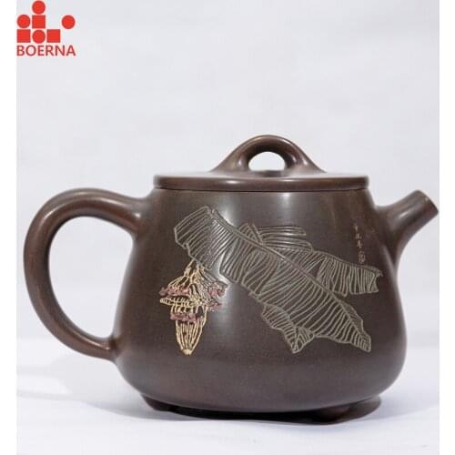 BOERNA 175ml Chinese Nixing Teapot Tea Kettle for Puer oolong Teaware Porcelain for Tea ceremony not Yixing Purple Clay Teaset
