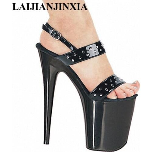 LAIJIANJINXIA 2018 Women Sandals Gladiator Black PU Leather High Heels Summer Fashion Pop Toe Shoes Woman Pulse Size 46