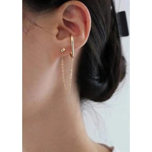 Trendy C Shape Circle Link Earring Clip Earring Gold Color Fashion Women Jewelry Girls Gift