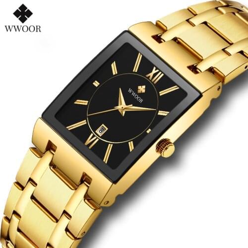 Relogio Masculino WWOOR Gold Black Watch Men Quartz Waterproof Wrist Watch For Men Fashion Square Casual Clock Male Dropshipping