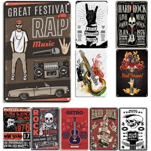 Music Wall Plate Rock And Roll Metal Signs Retro Poster Club Pub Bar Home Wall Decor Signs Metal Plaque Industrial Decoration