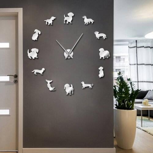 DIY Dachshund Wall Art Wiener-Dog Sausage Dog Large Clock Puppy Dog Pet Frameless Giant Wall Clock With Mirror Effect Wall Watch