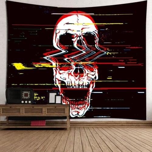 Wall Hanging Art Tapestry headbones Human Skull with Aggressive Expression Crossed Bones Flowers Dirty Look Tapestry for Bedroom