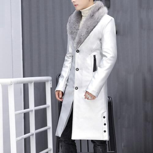 2020 New Winter Blazer Fur Collar Long Section Men fur Coat Mens Business Casual Leather Jacket Fleece Warm Thick Overcoat XXXL