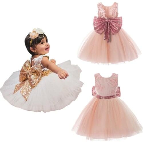 Fashion Bow1 Year Girl Baby Birthday Dress Tutu Princess Dresses For Baby Flower Girls Wedding Dress Baby Girl Summer Clothes