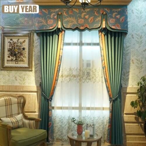 American High-grade Cotton and Linen Printing Stitching Thickened Blackout Curtains for Living Room and Bedroom Finished Product