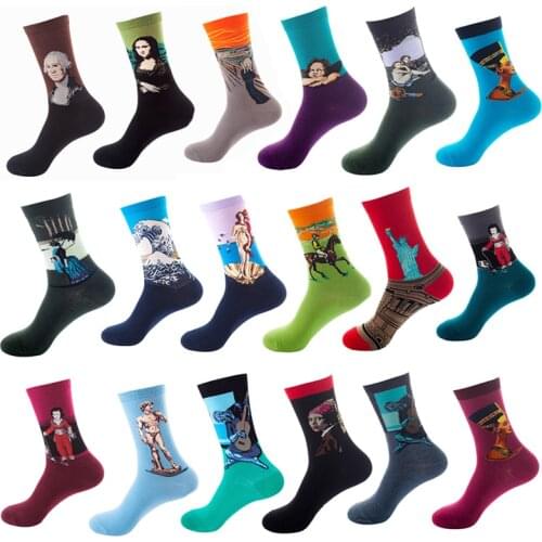 Happy Funny Men/Women Socks Van Gogh Mural World Famous Painting Female Sock Cute Art Cartoon Cotton Long Socks Business Dress