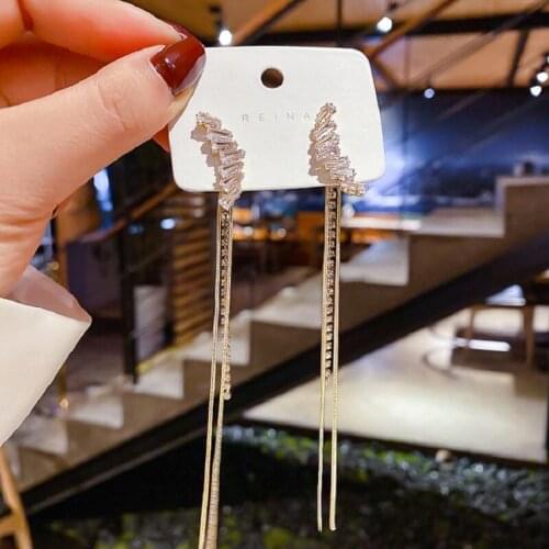 Exknl Rhinestone Gold color Big Tassel Long Drop Earrings Women Christmas 2020 Korean Statement Party Earrings for Women Jewelry