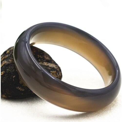 Certificate) Drop Shipping Natural gray Chalcedony Bangle Round Widened Bangle Bracelet Gift for women Fashion Jades Jewelry