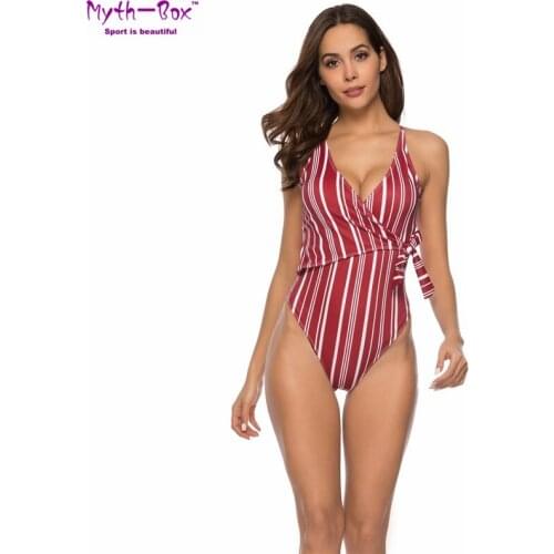 One Piece Stripe Swimsuit Women Bandage Swimwear Backless Monokini Sexy Jumpsuit Biquini Female Bathing Suit Swim Sport Bodysuit