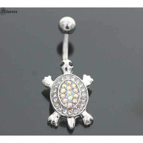 Starose 14G Bar Cute Crystal Tortoise Belly Piercing Navel Ring Belly Button Rings for Women Party Turtle Earrings Beach Jewelry