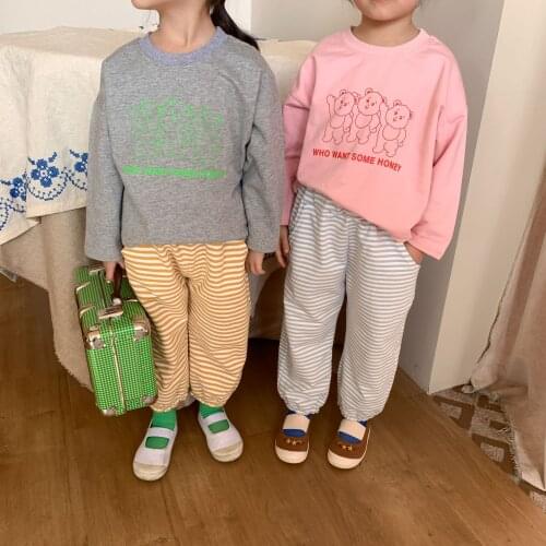 Spring Fashion New Kids Boys and Girls Cartoon Bears Pattern Long Sleeved T-shirt Top