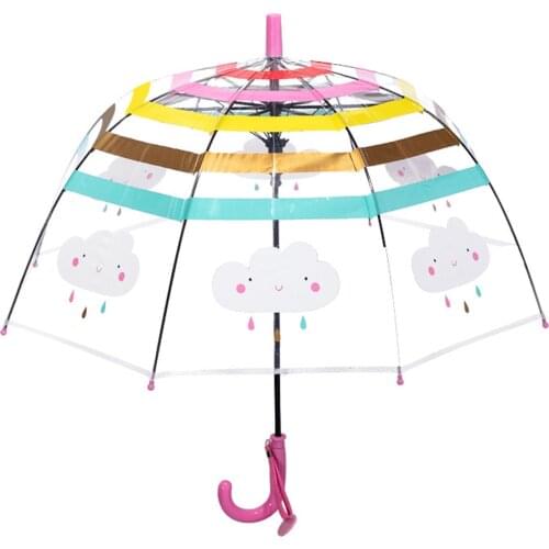 Windproof Umbrella Long Handle Kids Clear Umbrella Rainbow Cloud Umbrellas Automatic Cute Cartoon Transparent Arched Children