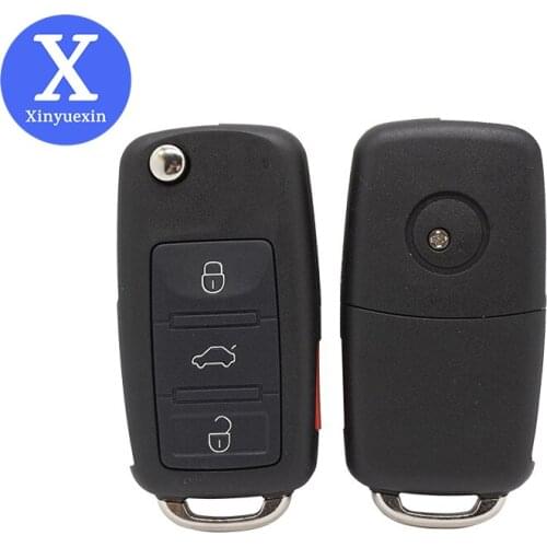 Xinyuexin Folding Remote Key Shell FOB Case for VW Touareg Uncut Blade Hu66 Fob Shell with 3+1 Buttons 2004-2016 Year
