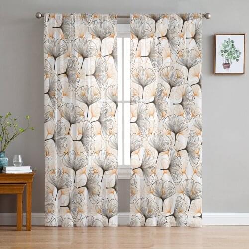 Abstract Ginkgo Leaf Plant Curtain For Living Room Transparent Tulle Curtains Window Sheer For The Bedroom Accessories Decor