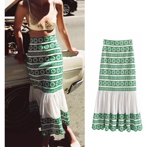 Elegant Bodycon Midi Skirt Women Summer Beach Runched Skirt Patchwork 2021 Fashion Vintage High Waist Party Casual Green Skirts