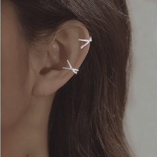 Women Jewelry 1 PC Metal Earring Popular Design Silvery Plating High Quality Shiny Crystal Ear Clip Earrings For Women Gifts