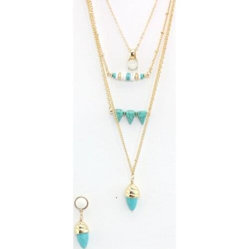 2016 new crystal jewelry set multillayer Shell stone acorn green beads long necklace women acorn green stone drop Earrings