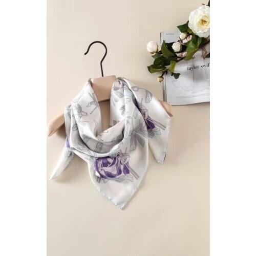 2019 new arrival fashion elegant brand white 100% silk scarf 90*90 cm square shawl twill wrap for women free shipping