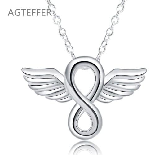AGTEFFER 925 Sterling Silver 18 Inches Angel Wings Pendant Necklace For Women Man Fashion Wedding Engagement Party Charm Jewelry